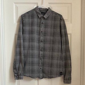 Only & Sons Men's Long Sleeve Gray Plaid Shirt -Large